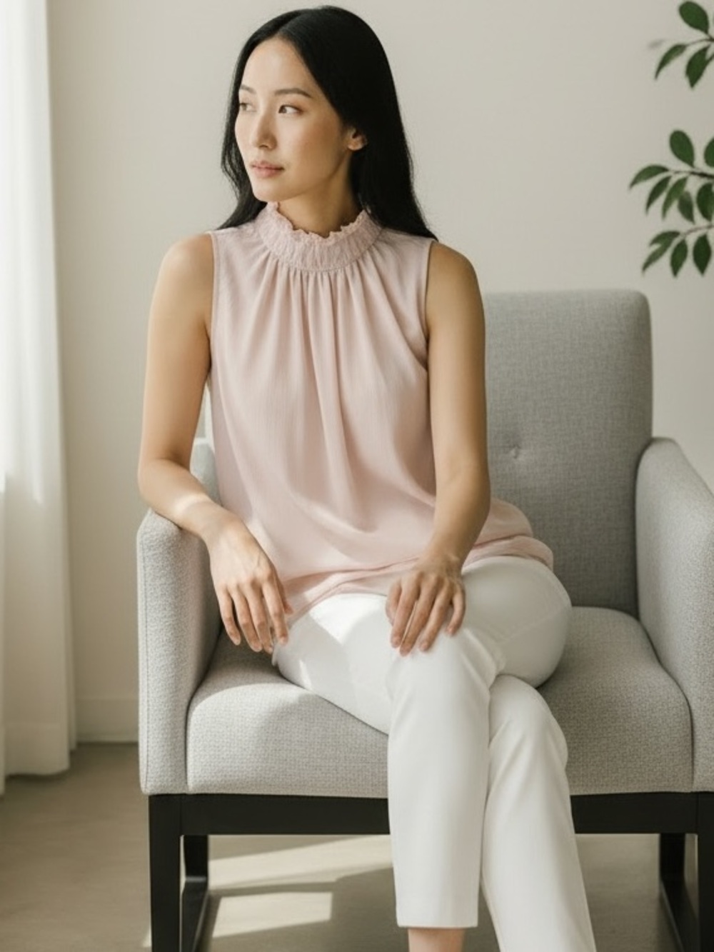 H & M Sleeveless Smocked Neck Shell Top - Blush Pink - Size XL